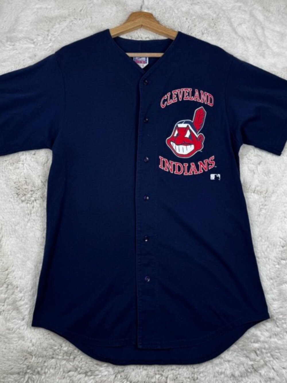 Cleveland Indians Off The Bench 1990s Jersey Shirt Blue Size Large Made In USA